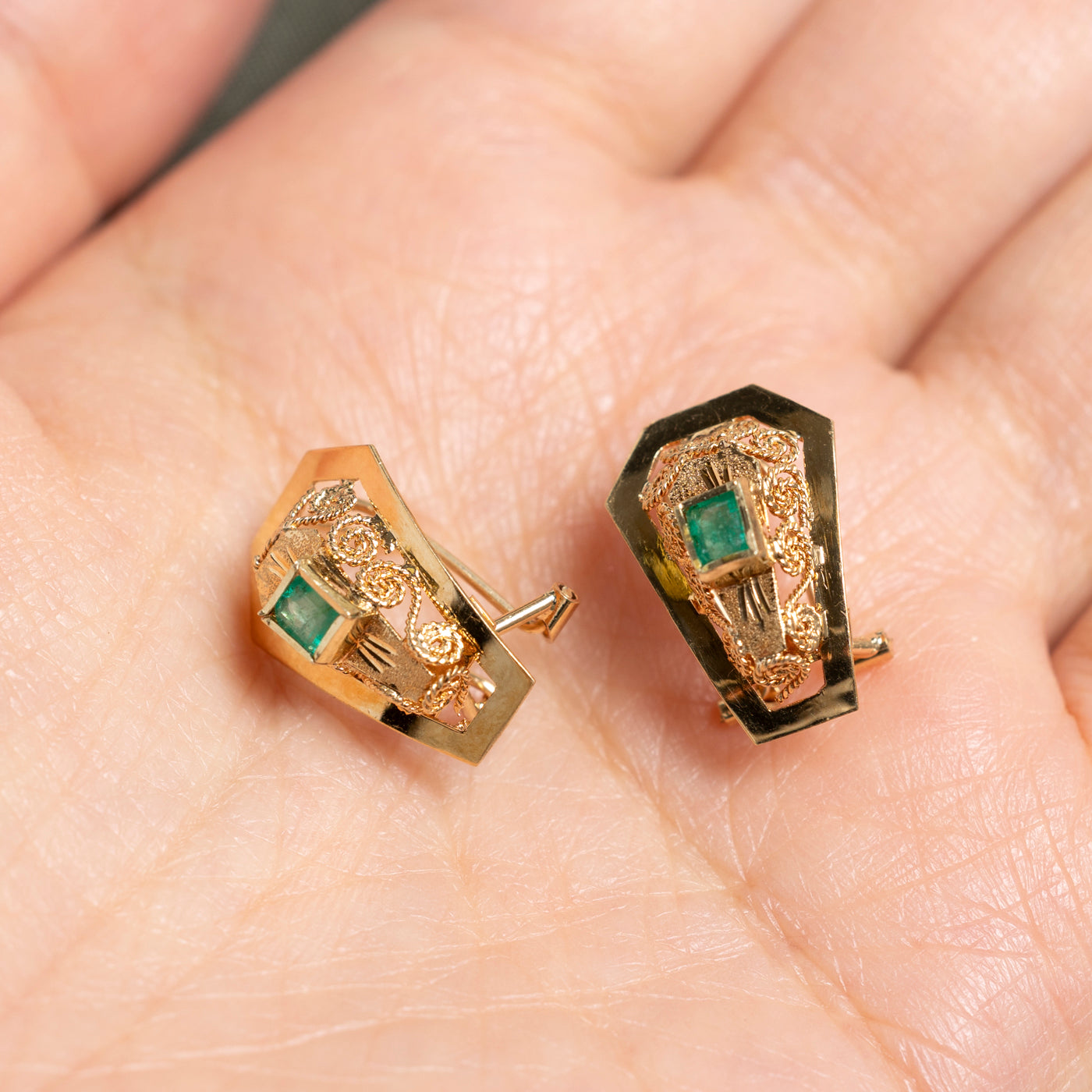 Emerald Ornate Scrollwork Stud Earrings | 0.40ctw