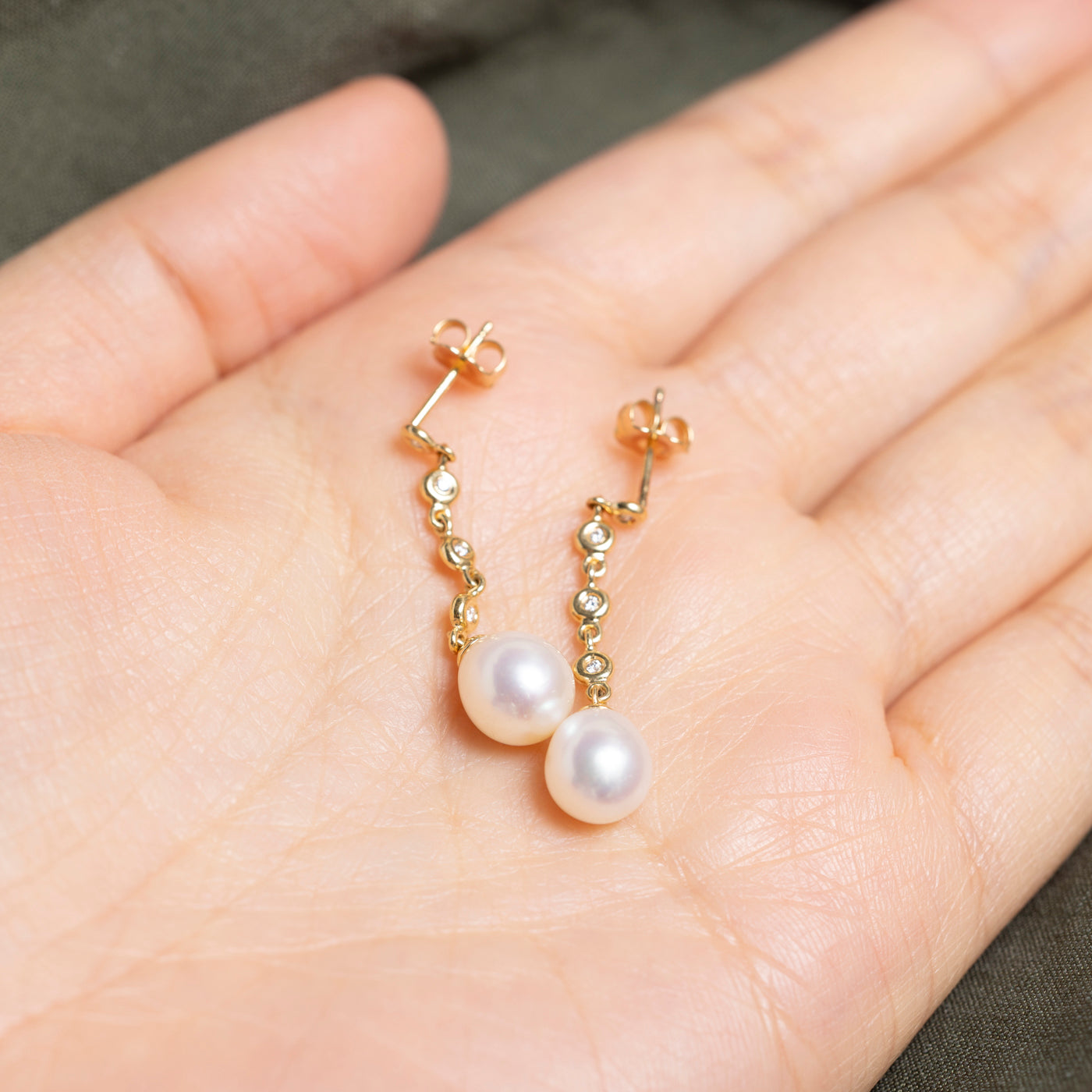 18k Pearl & Diamond Drop Earrings | 0.08ct