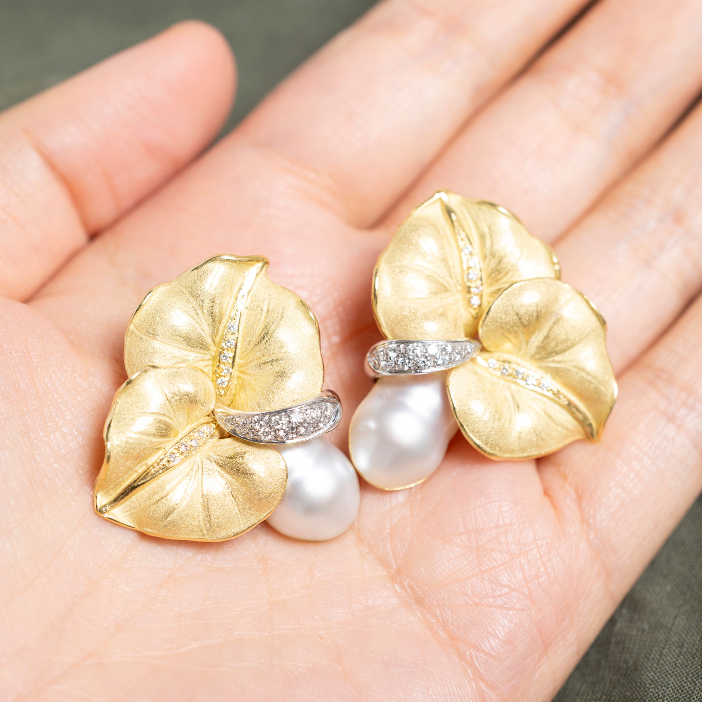 18k Cultured Pearl & Diamond Floral Clip-On Earrings | 0.32ctw