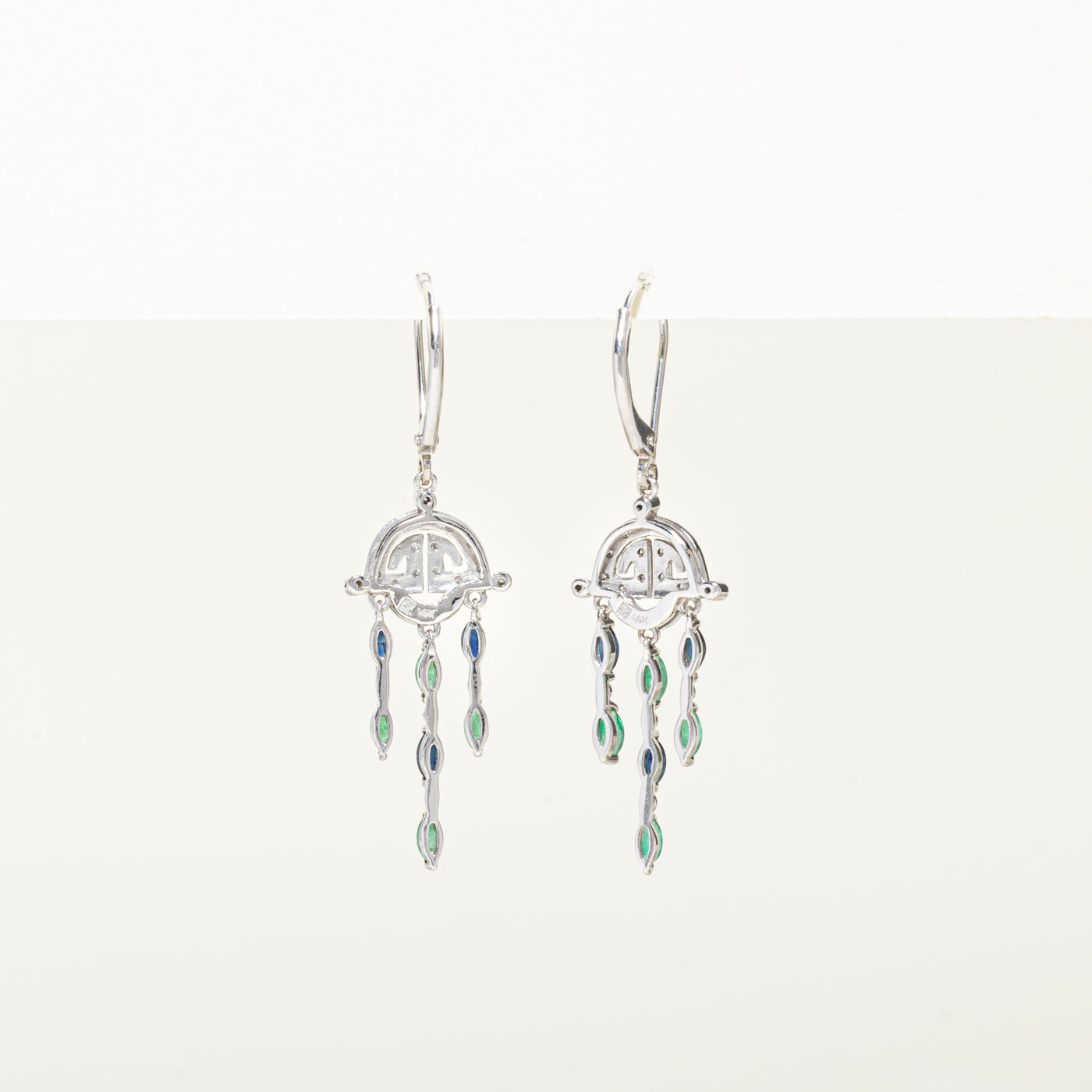 Marquise Cut Diamond & Emerald, Sapphire Chandelier Earrings | 0.17ct, 0.70ctw