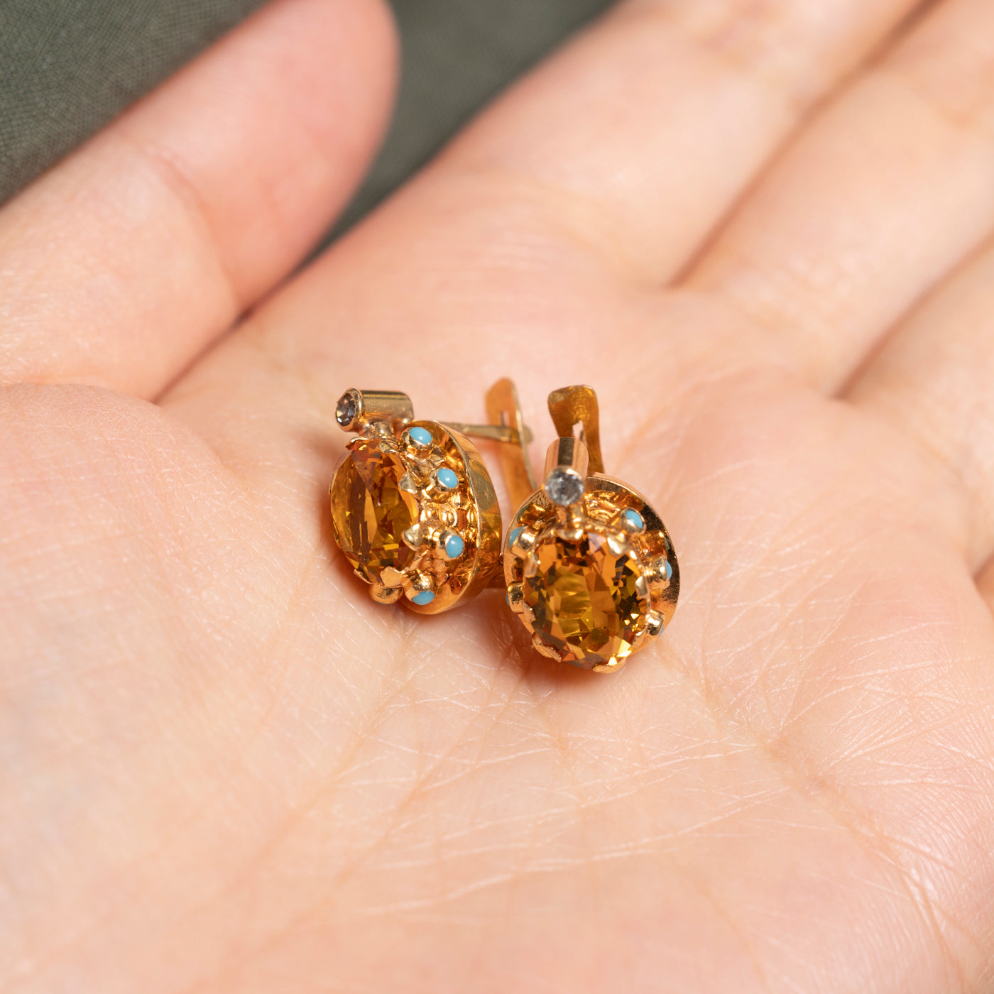 Vintage Portuguese 19k Oval Cut Pasté Glass Stud Earrings | 7.00ctw
