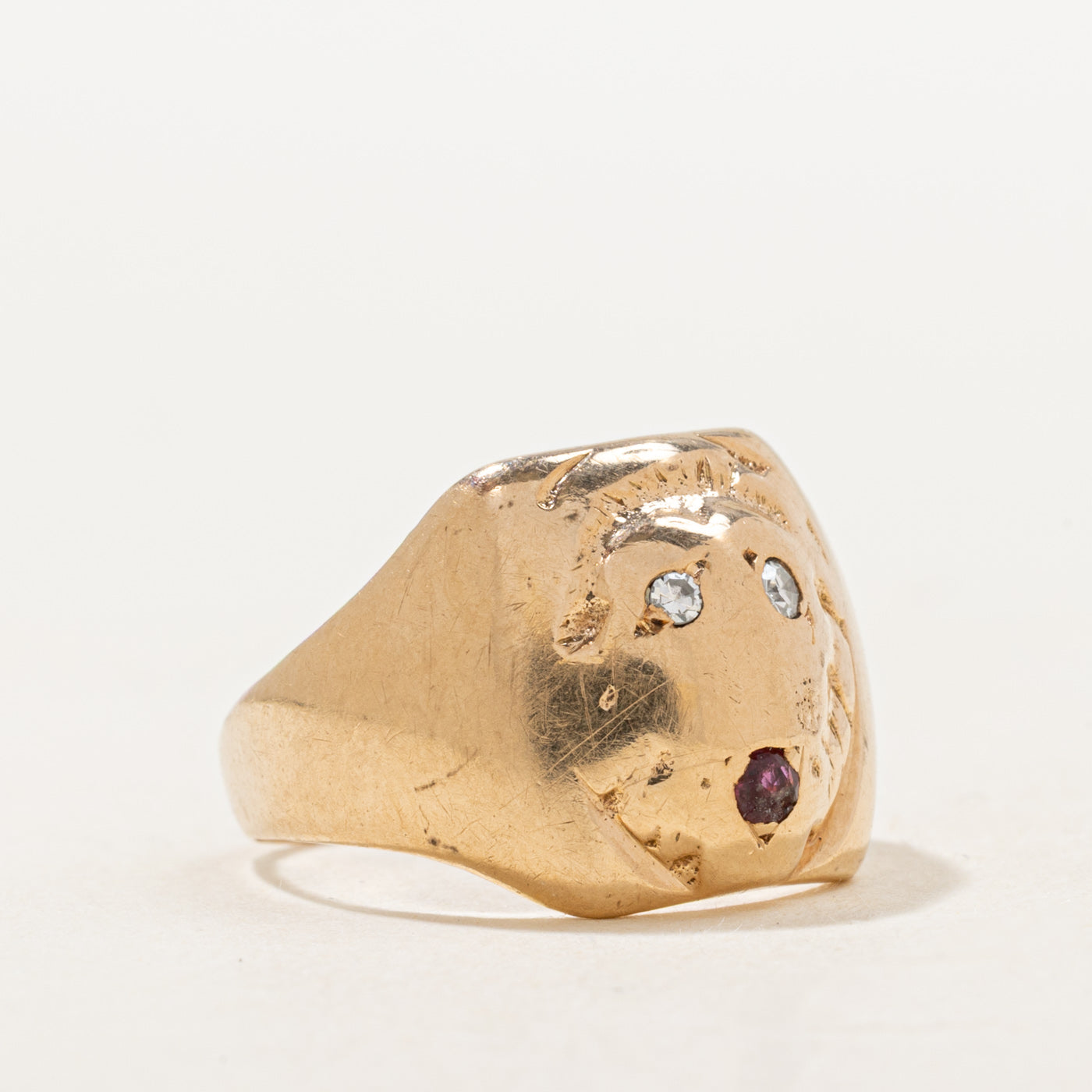 Ruby & Diamond Animal Head Ring | 0.03ctw | SZ 6.0 |