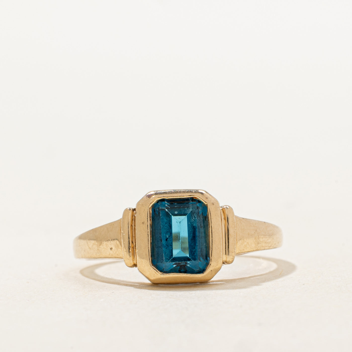Bezel Set Emerald Cut Blue Topaz Ring | 1.3ct | SZ 7.5 |