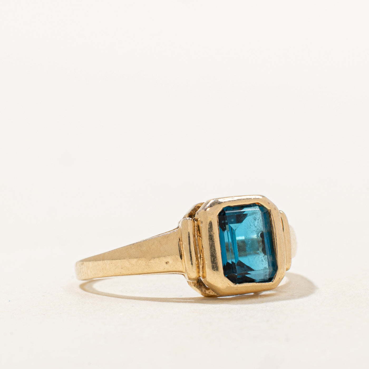 Bezel Set Emerald Cut Blue Topaz Ring | 1.3ct | SZ 7.5 |