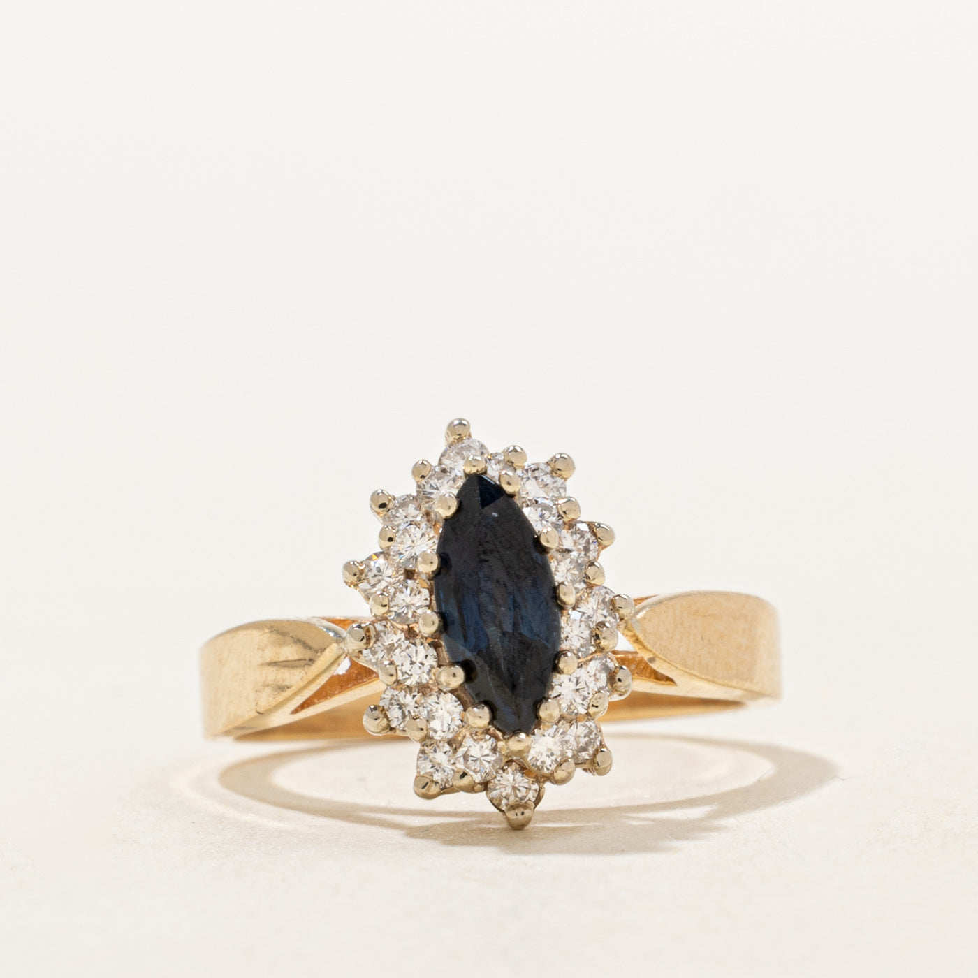 Marquise Cut Sapphire & Diamond Petal Halo Ring | 0.43ct, 0.24ctw | SZ 4.5 |