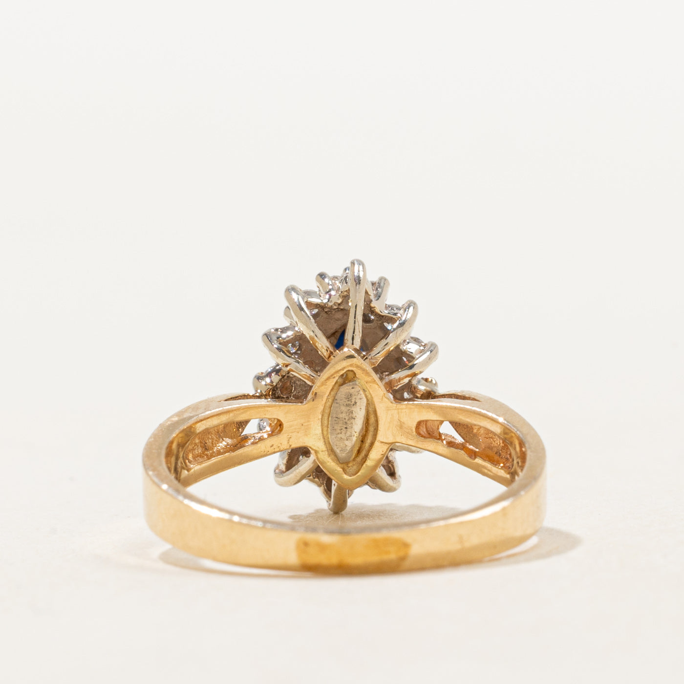 Marquise Cut Sapphire & Diamond Petal Halo Ring | 0.43ct, 0.24ctw | SZ 4.5 |