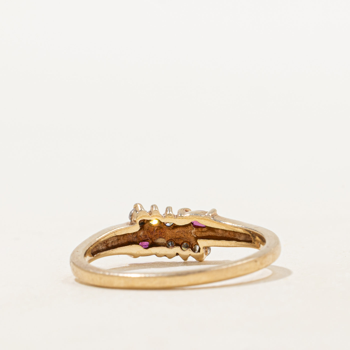 Marquise Cut Synthetic Ruby & Diamond Bypass Ring | 0.11ct | 0.06ctw | SZ 6.75 |