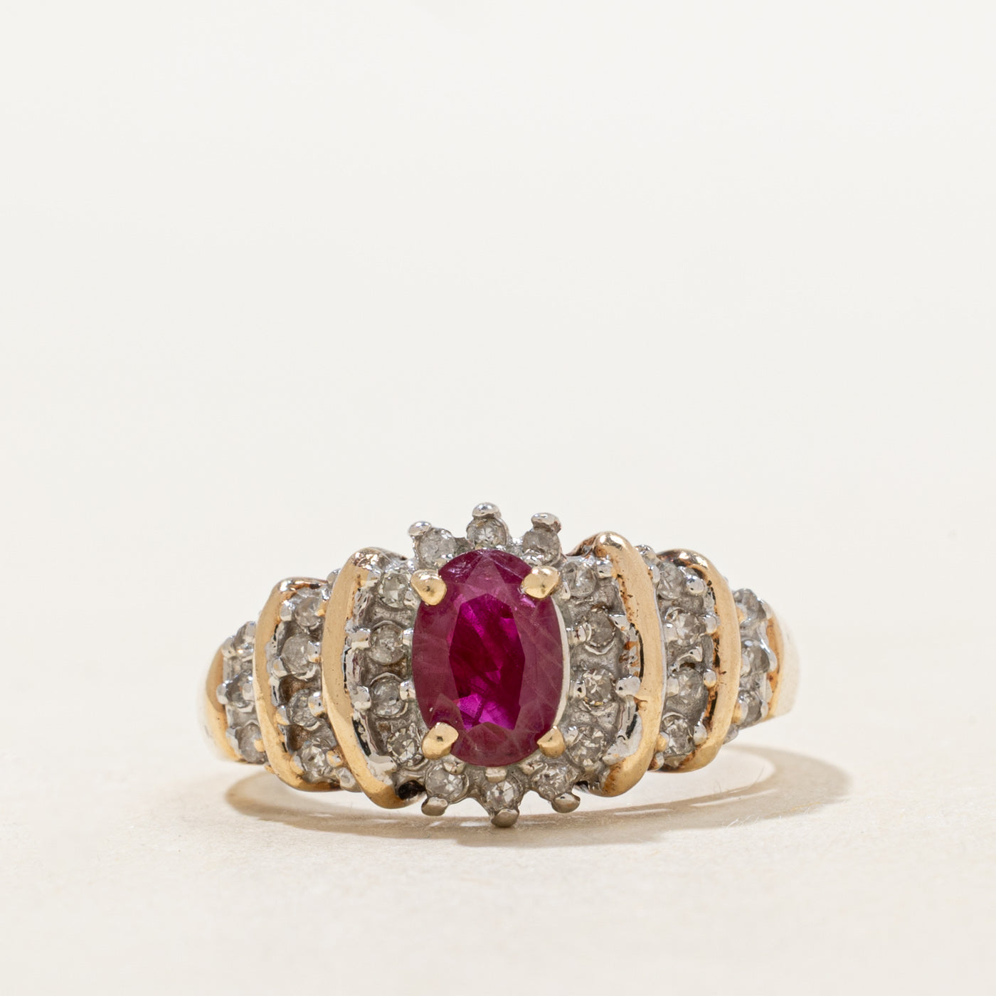 Ruby & Diamond Column Halo Ring | 0.6ct, 0.13ctw | SZ 5.75 |