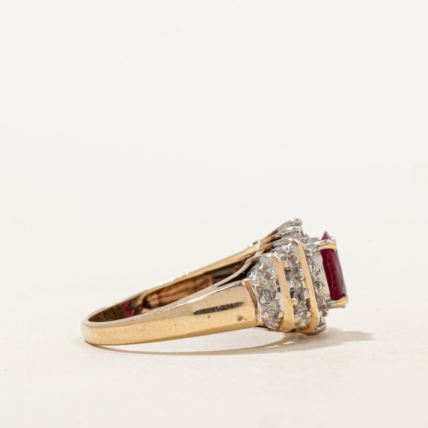 Ruby & Diamond Column Halo Ring | 0.6ct, 0.13ctw | SZ 5.75 |