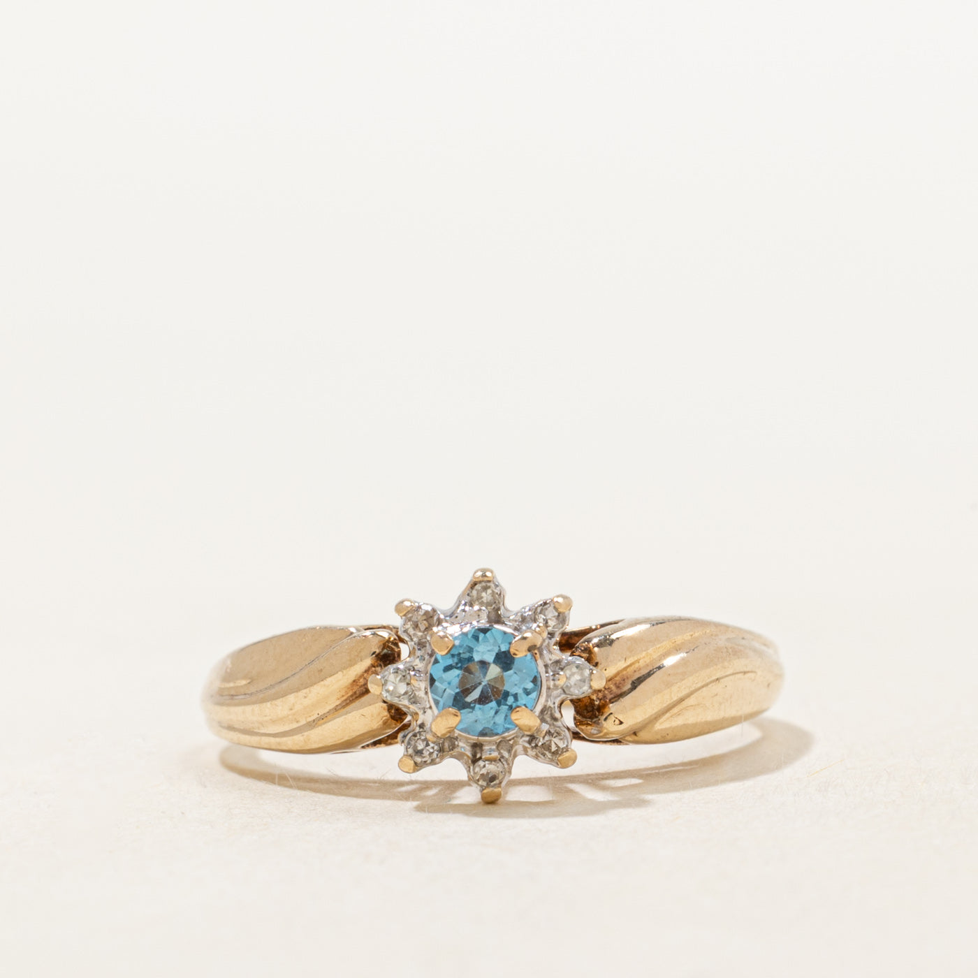 Blue Topaz & Diamond Petal Halo Ring | 0.14ct, 0.04ctw | SZ 6.75 |