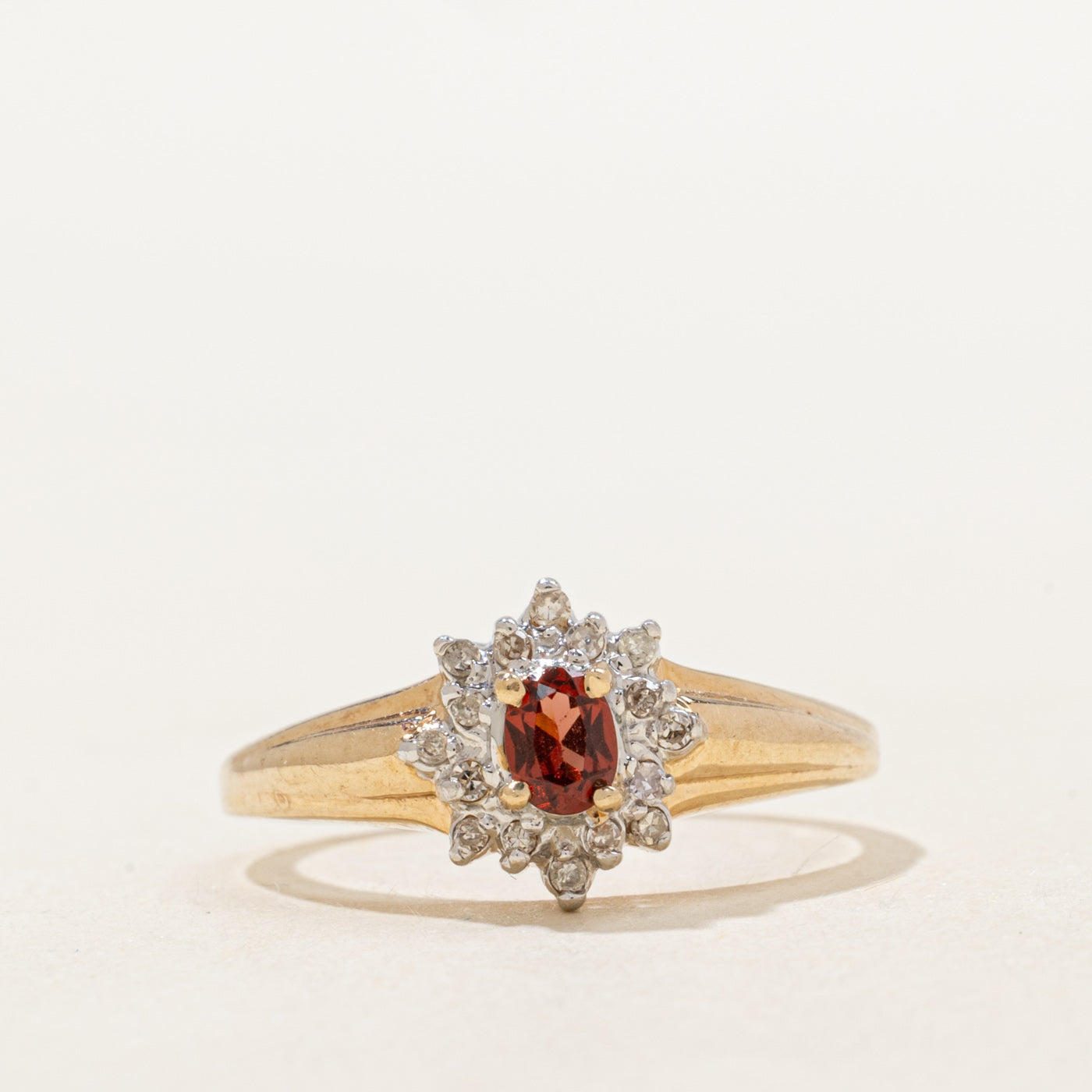 Oval Cut Garnet & Diamond Petal Halo Ring | 0.17ct, 0.03ctw | SZ 6.75 |