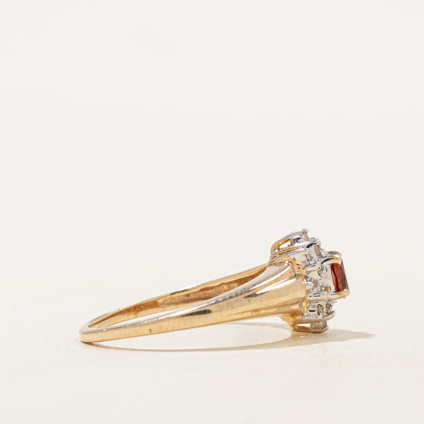 Oval Cut Garnet & Diamond Petal Halo Ring | 0.17ct, 0.03ctw | SZ 6.75 |