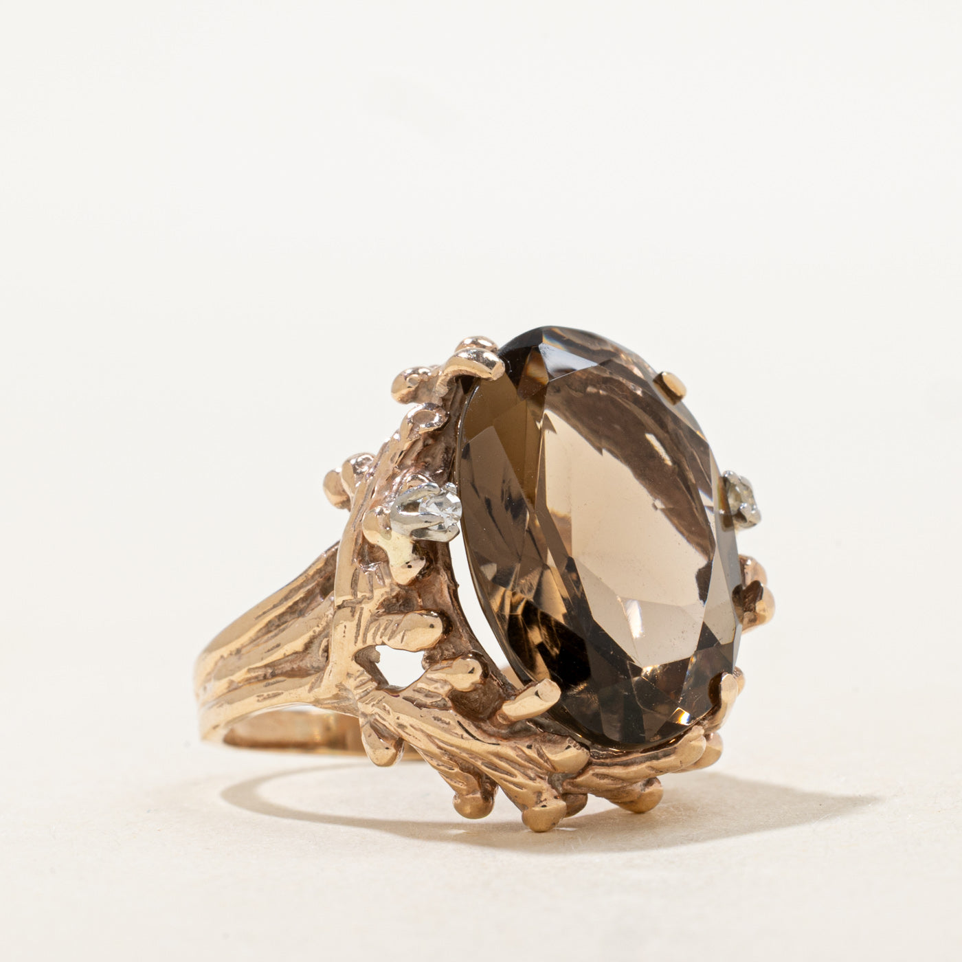Smoky Quartz & Diamond Cocktail Ring | 8.1ct, 0.03ctw | SZ 5.0 |