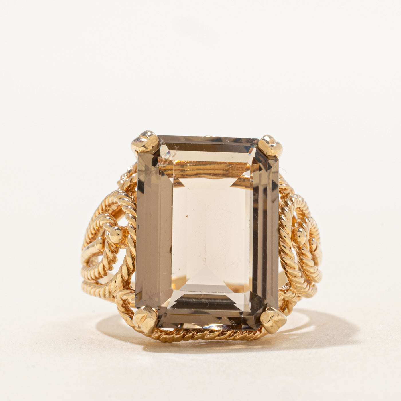 Emerald Cut Smoky Quartz Rope Cocktail RIng | 9.23ct | SZ 8.5 |