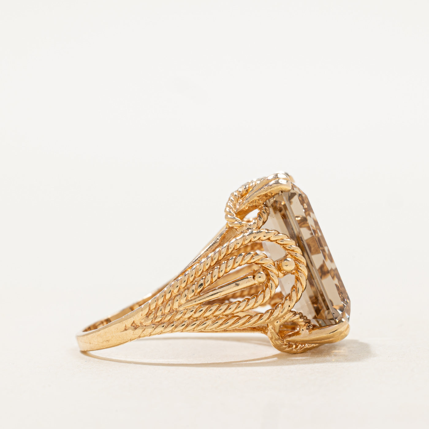 Emerald Cut Smoky Quartz Rope Cocktail RIng | 9.23ct | SZ 8.5 |