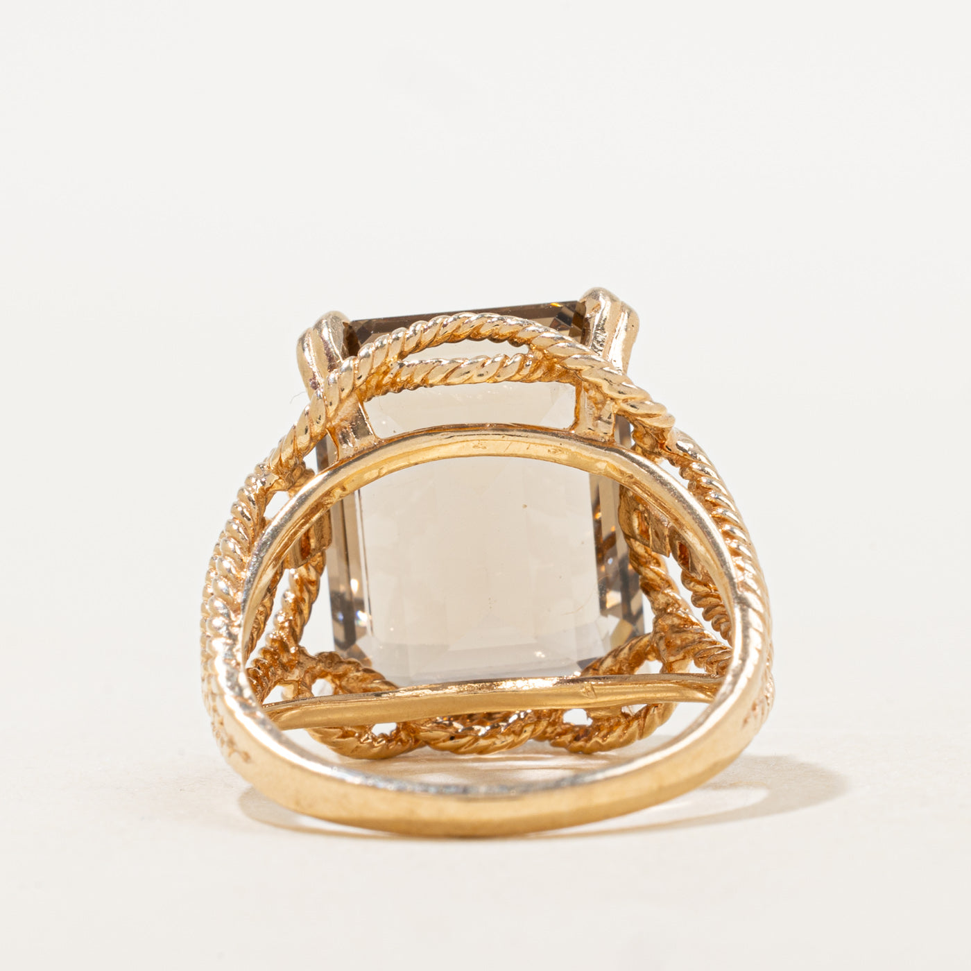 Emerald Cut Smoky Quartz Rope Cocktail RIng | 9.23ct | SZ 8.5 |