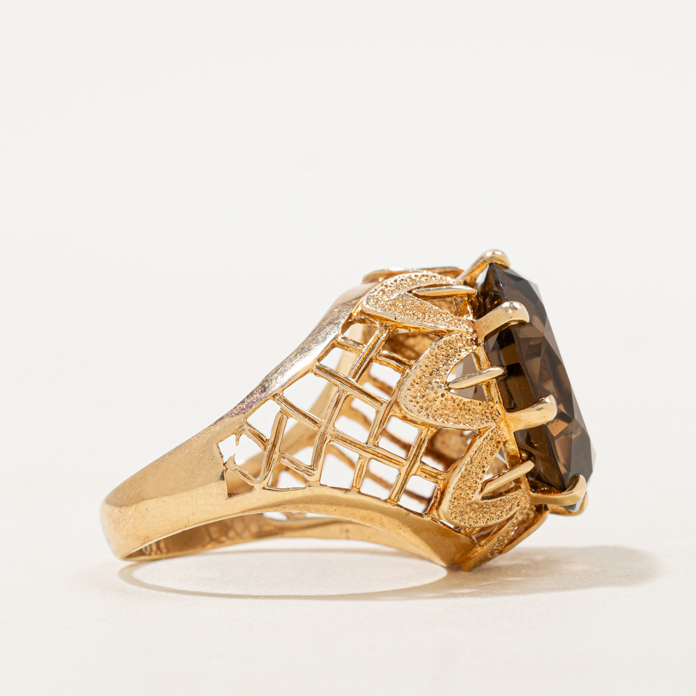 Smoky Quartz Floral Textured Cocktail Ring | 10.39ct | SZ 9.75 |