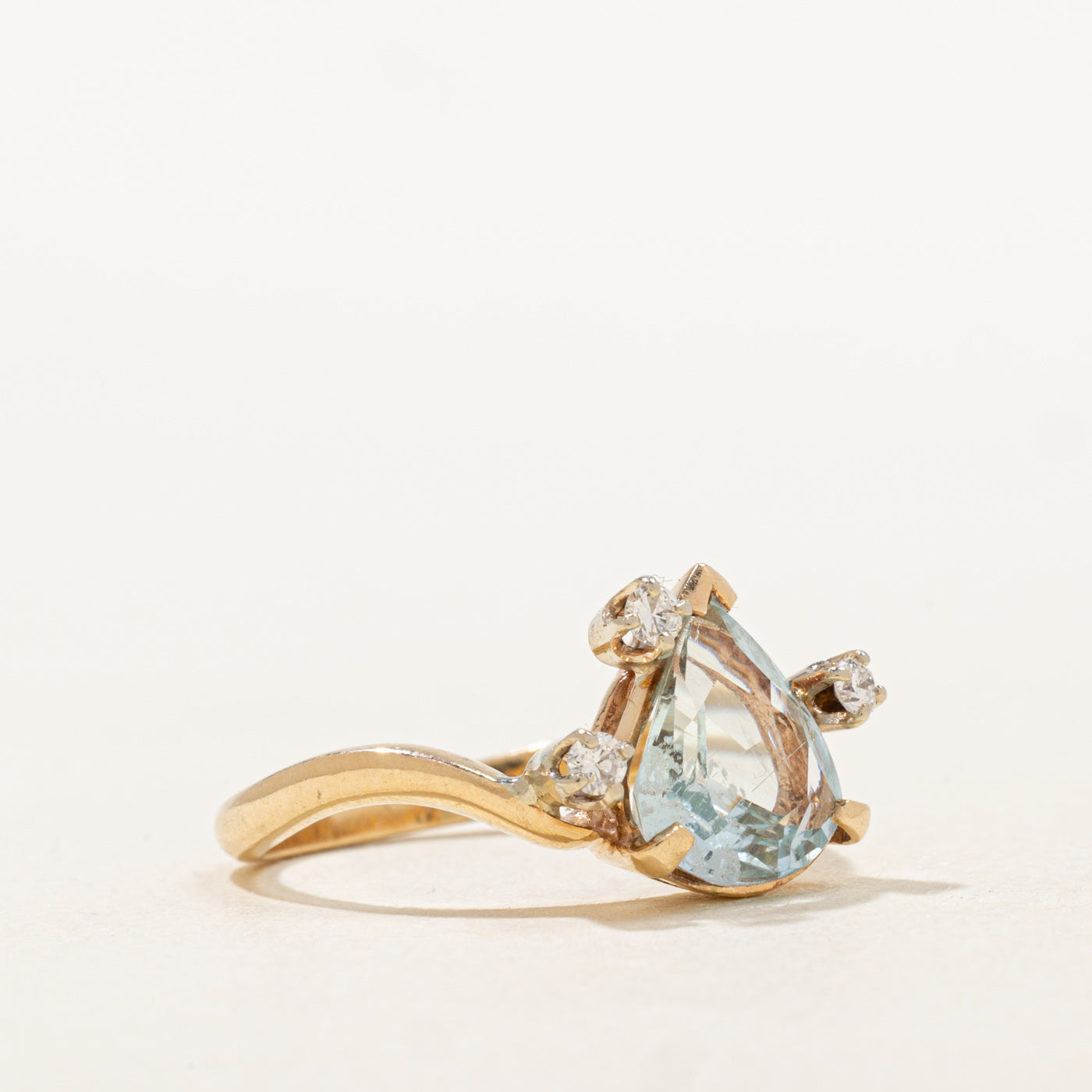 Pear Cut Aquamarine & Diamond Bypass Ring | 1.73ct, 0.07ctw | SZ 6.5 |