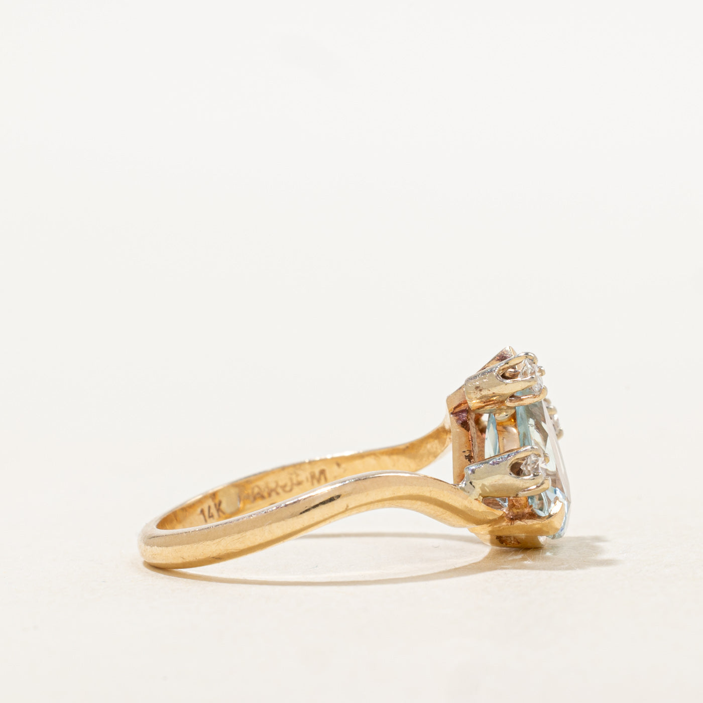 Pear Cut Aquamarine & Diamond Bypass Ring | 1.73ct, 0.07ctw | SZ 6.5 |
