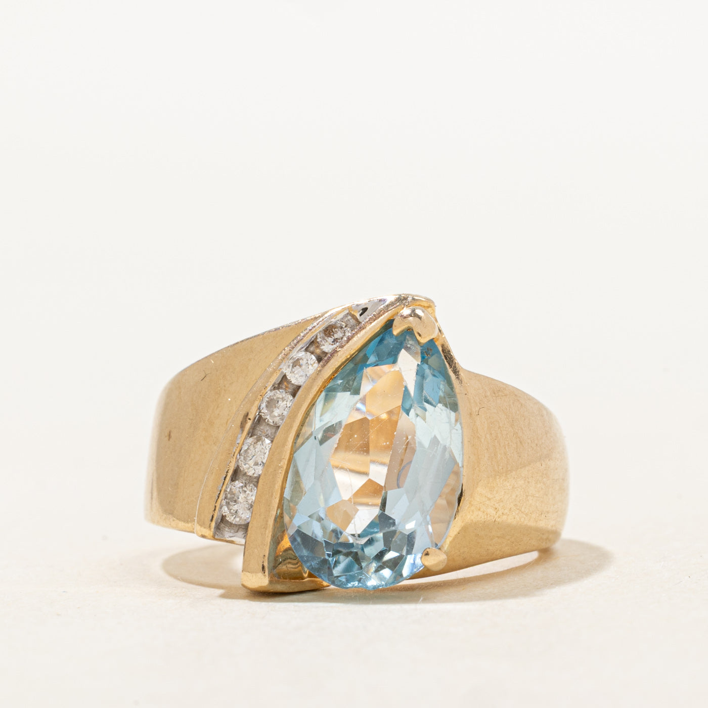 Pear Cut Blue Topaz & Diamond Cocktail Ring | 2.98ct, 0.09ctw | SZ 6.5 |