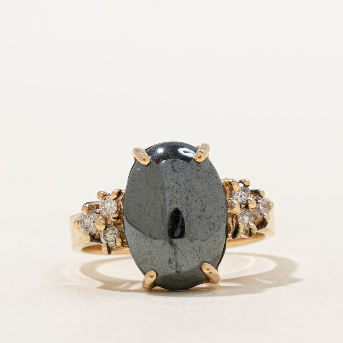 Hematite & Diamond Accented Ring | 6.5ct, 0.16ctw | SZ 7.5