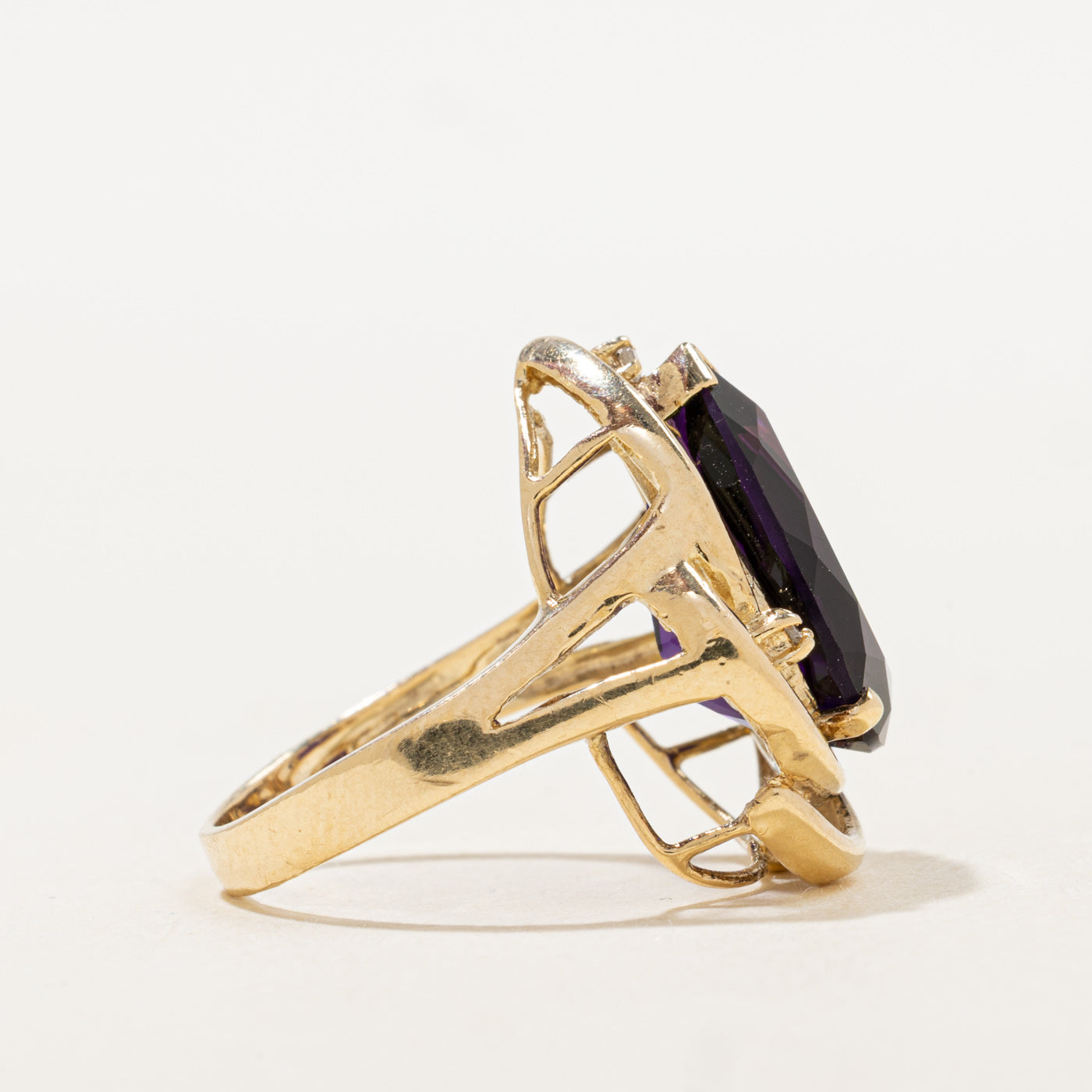 Pear Cut Amethyst & Diamond Cocktail Ring | 5.12ct, 0.01ctw | SZ 6.0 |