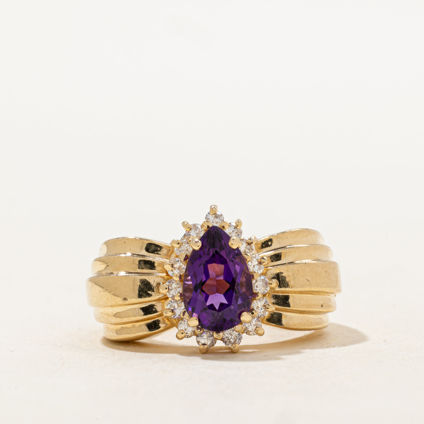 Pear Cut Amethyst & Diamond Halo Cocktail Ring | 1.10ct, 0.15ctw | SZ 6.25 |