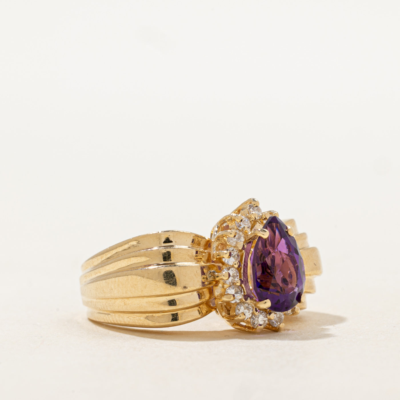 Pear Cut Amethyst & Diamond Halo Cocktail Ring | 1.10ct, 0.15ctw | SZ 6.25 |