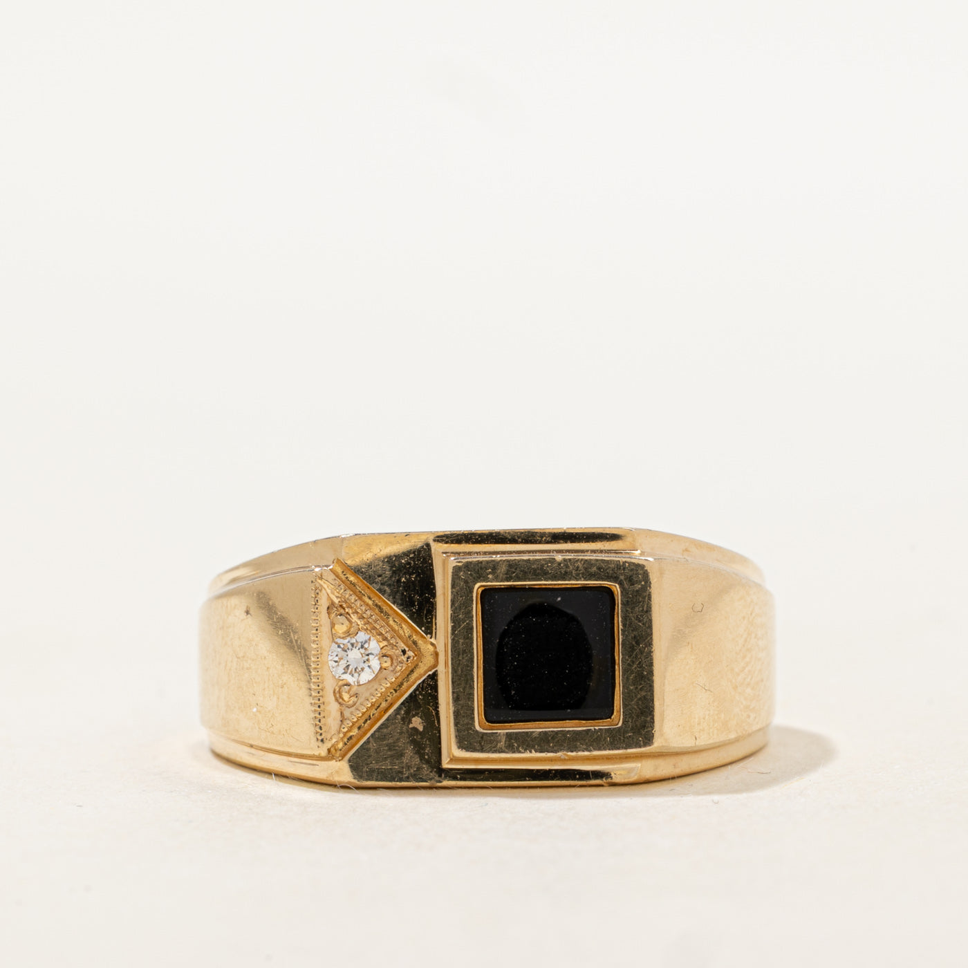 Onyx & Diamond Geometric Signet Ring | 0.54ct, 0.03ct | SZ 11.25 |