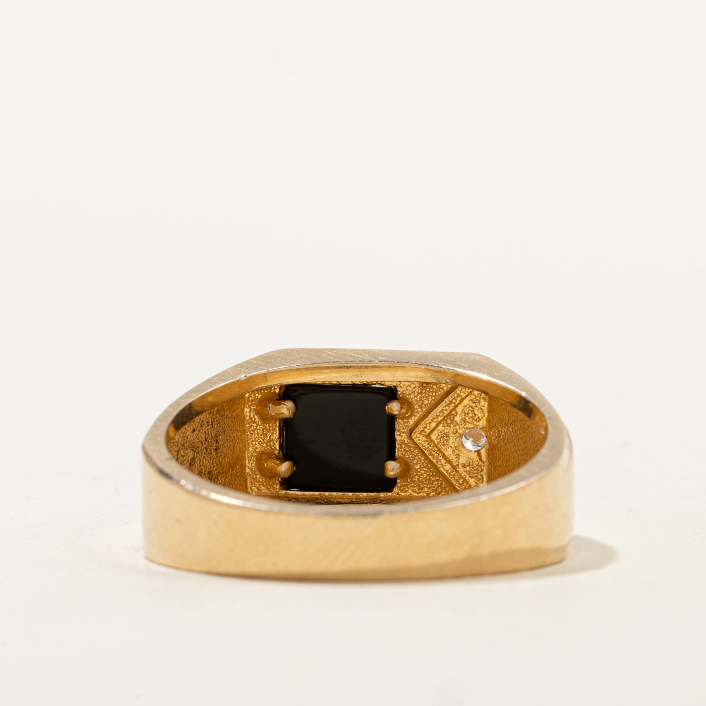 Onyx & Diamond Geometric Signet Ring | 0.54ct, 0.03ct | SZ 11.25 |