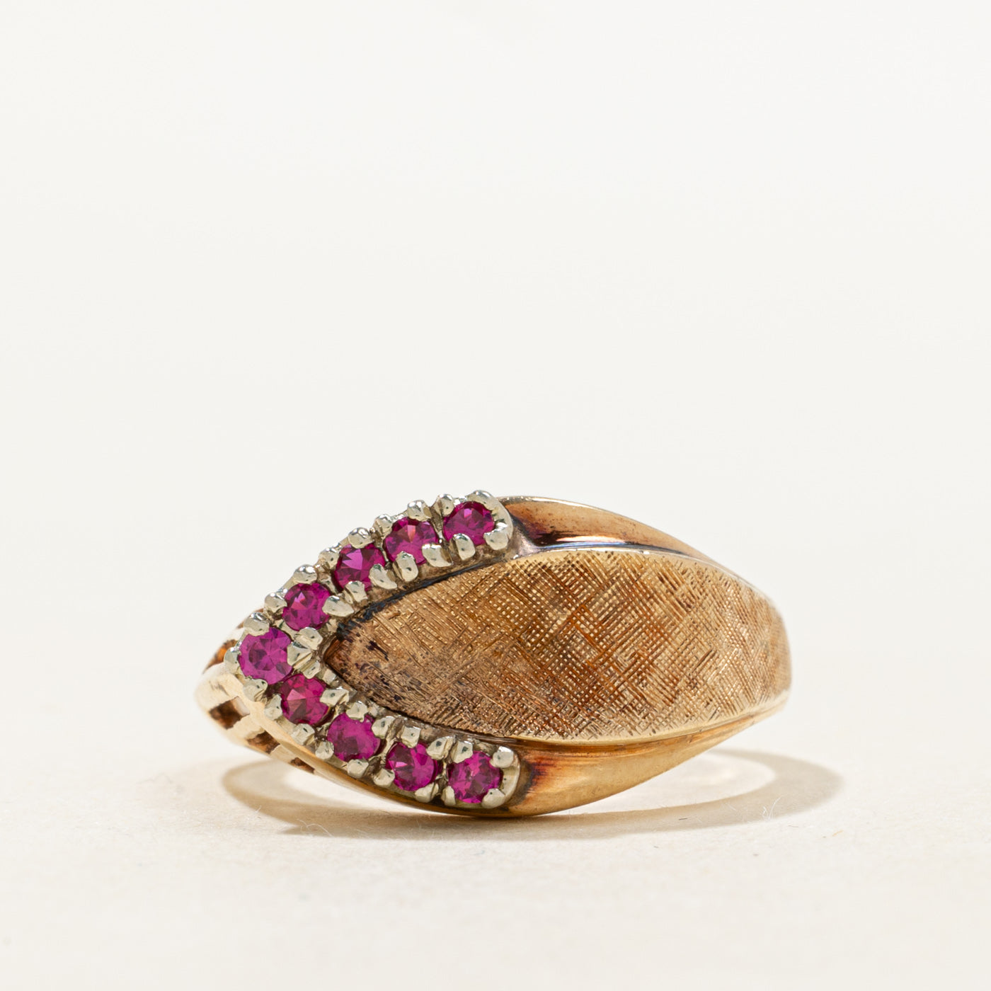 Synthetic Ruby Textured Buckle Ring | 0.18ctw | SZ 7.0 |