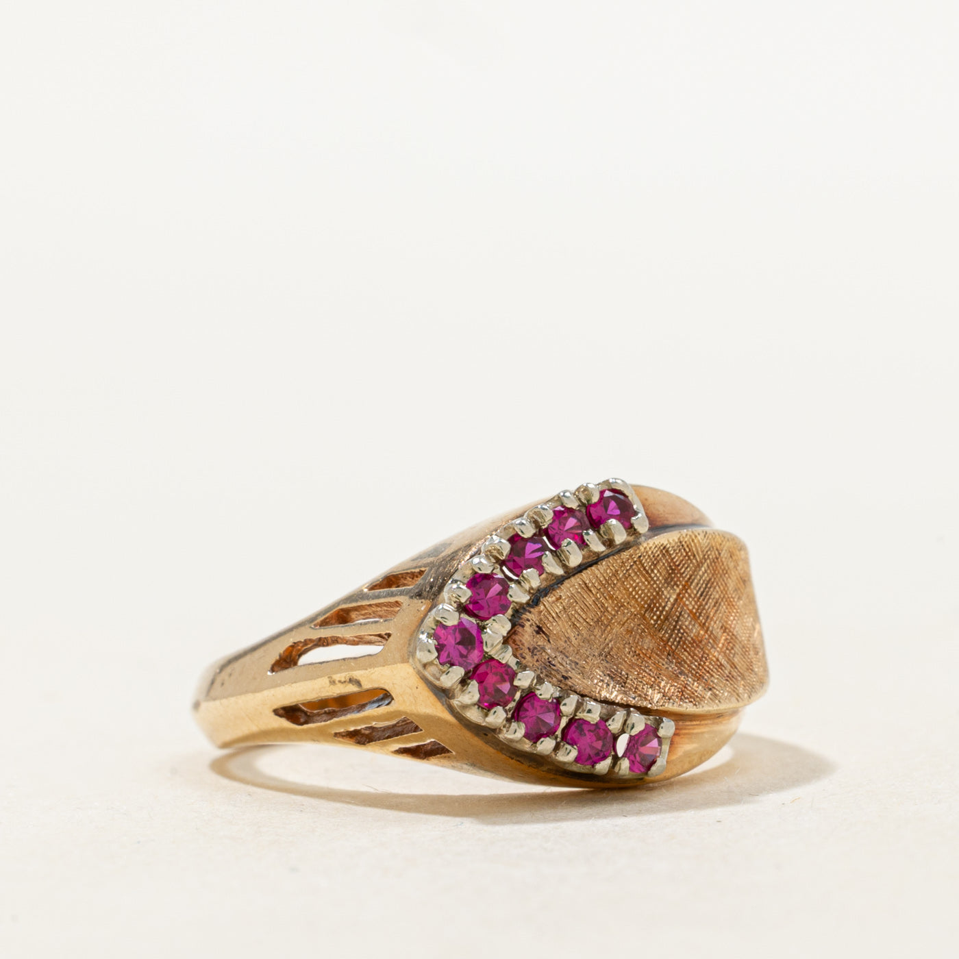 Synthetic Ruby Textured Buckle Ring | 0.18ctw | SZ 7.0 |