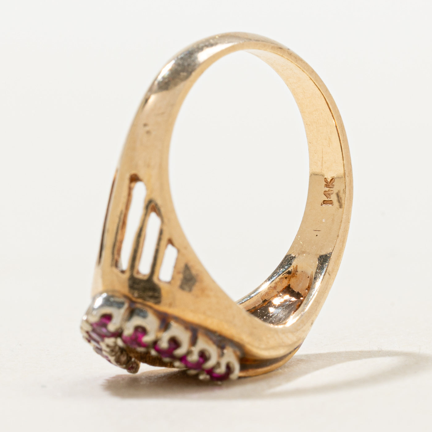 Synthetic Ruby Textured Buckle Ring | 0.18ctw | SZ 7.0 |