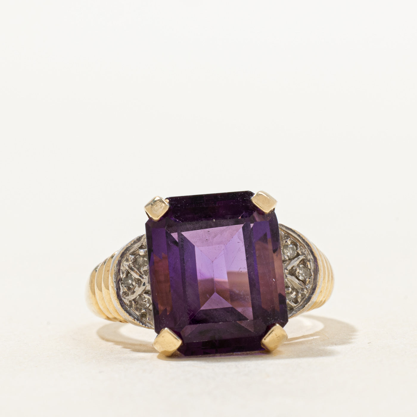 Emerald Cut Amethyst & Diamond Cocktail Ring | 5.8ct, 0.03ctw | SZ 6.0 |