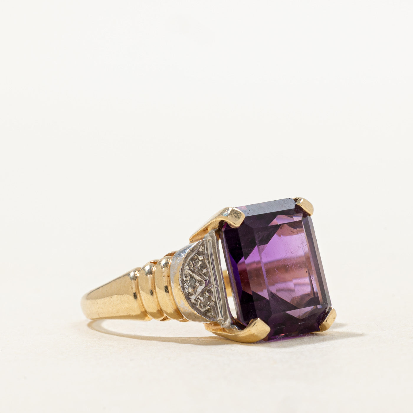 Emerald Cut Amethyst & Diamond Cocktail Ring | 5.8ct, 0.03ctw | SZ 6.0 |