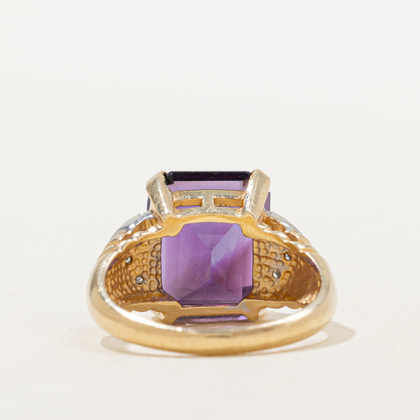 Emerald Cut Amethyst & Diamond Cocktail Ring | 5.8ct, 0.03ctw | SZ 6.0 |