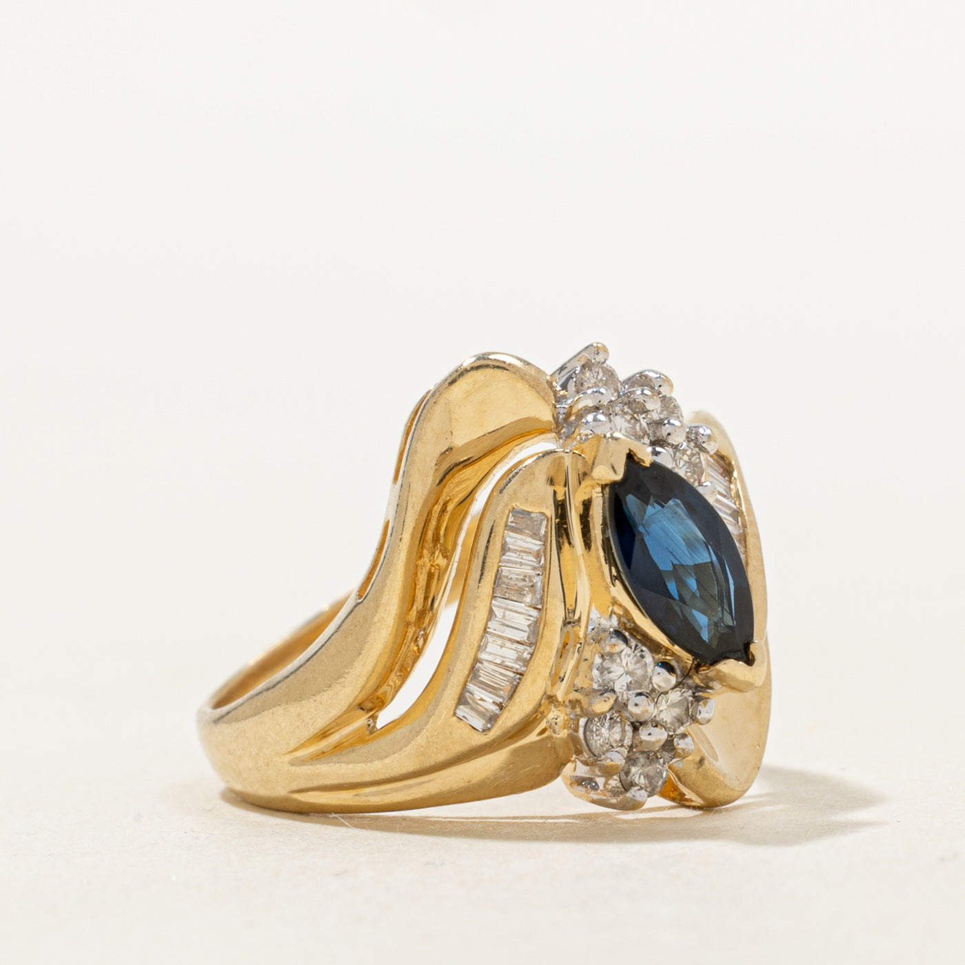 Marquise Cut Sapphire & Diamond Bypass Cocktail Ring | 0.58ct, 0.3ctw | SZ 5.0 |