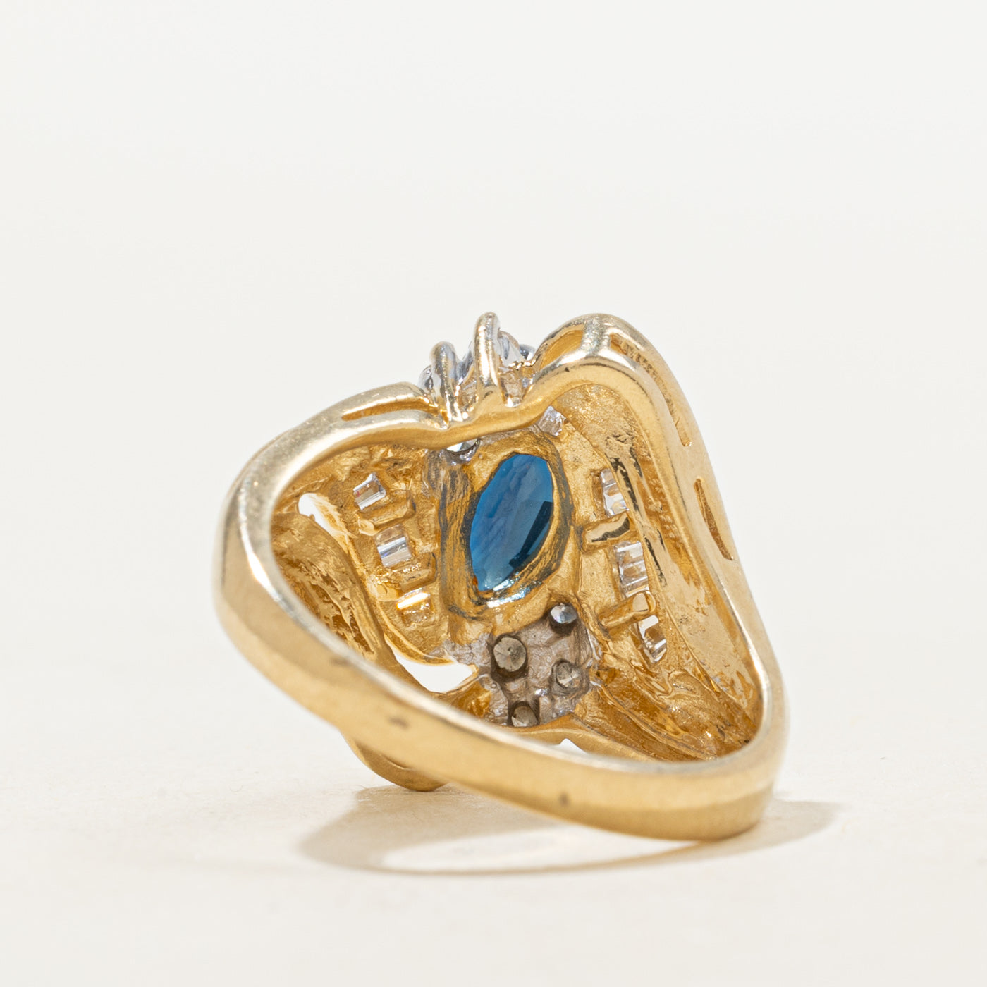 Marquise Cut Sapphire & Diamond Bypass Cocktail Ring | 0.58ct, 0.3ctw | SZ 5.0 |