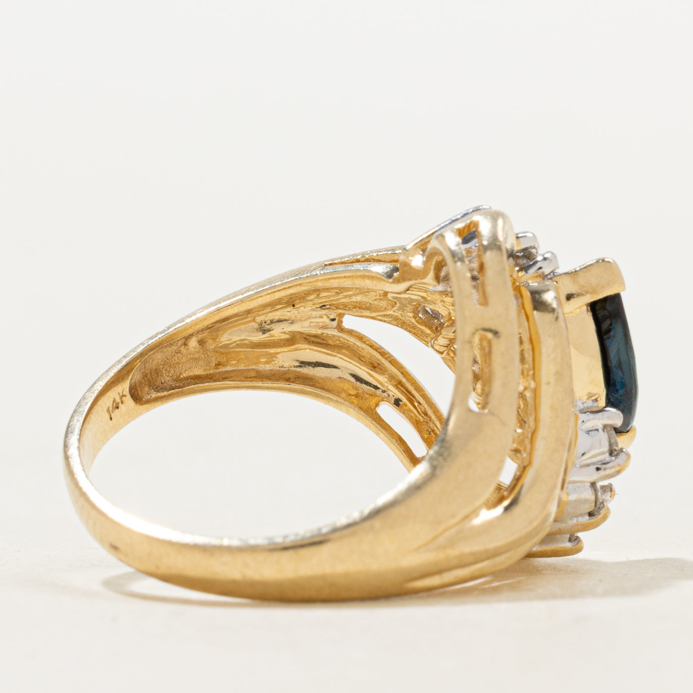 Marquise Cut Sapphire & Diamond Bypass Cocktail Ring | 0.58ct, 0.3ctw | SZ 5.0 |