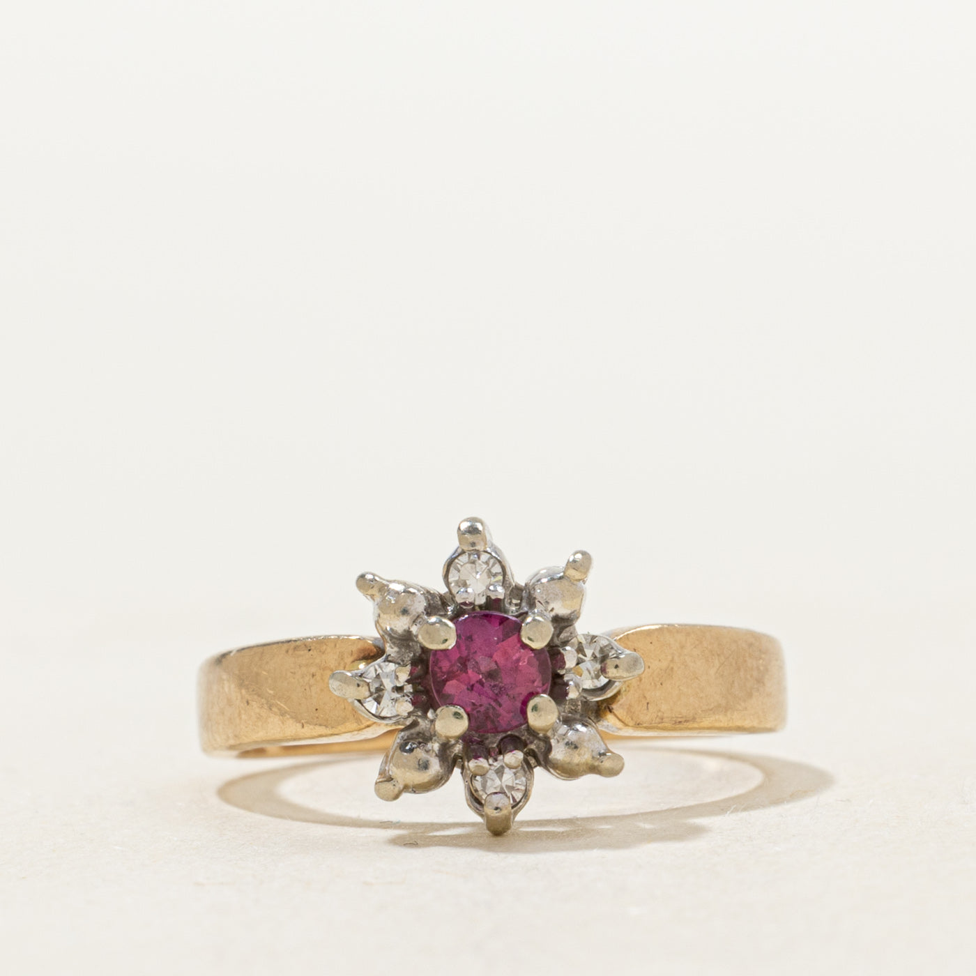 Ruby & Diamond Petal Ring | 0.22ct, 0.04ctw | SZ 4.0 |