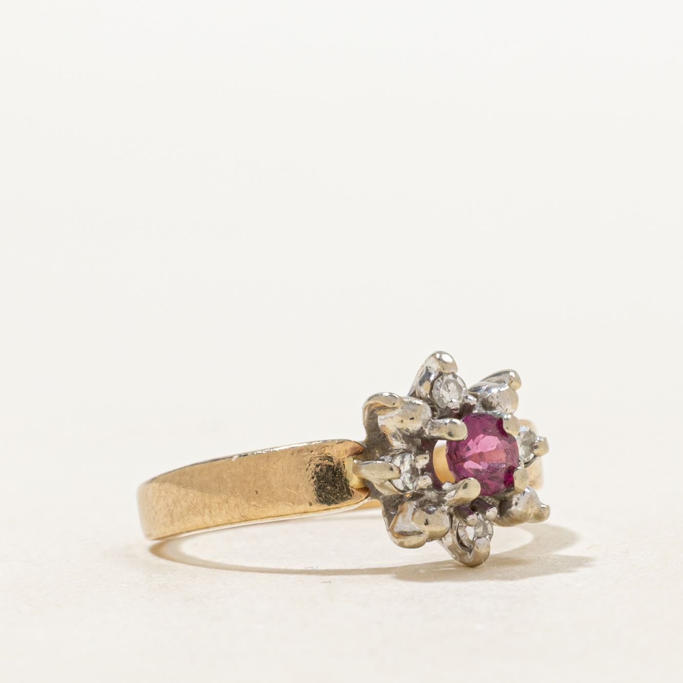 Ruby & Diamond Petal Ring | 0.22ct, 0.04ctw | SZ 4.0 |