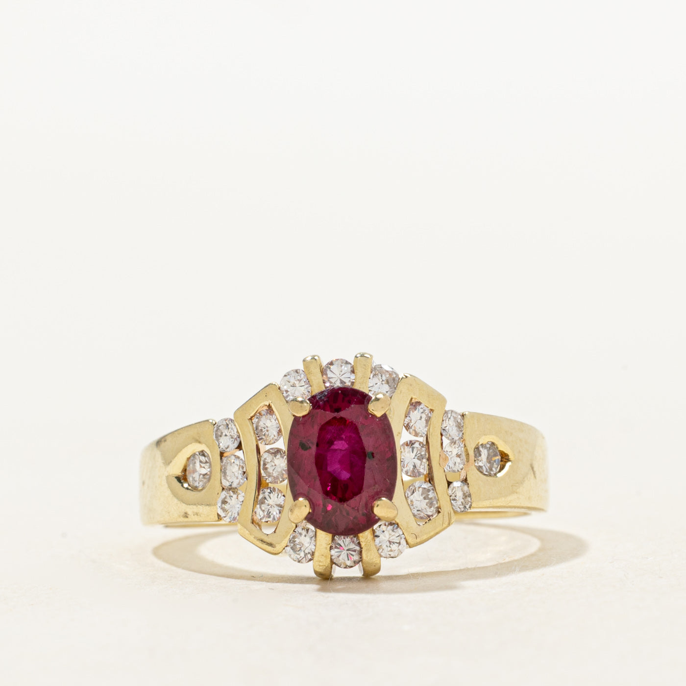 Glass Filled Ruby & Diamond Halo Ring | 1.21ct, 0.25ctw | SZ 7.0 |