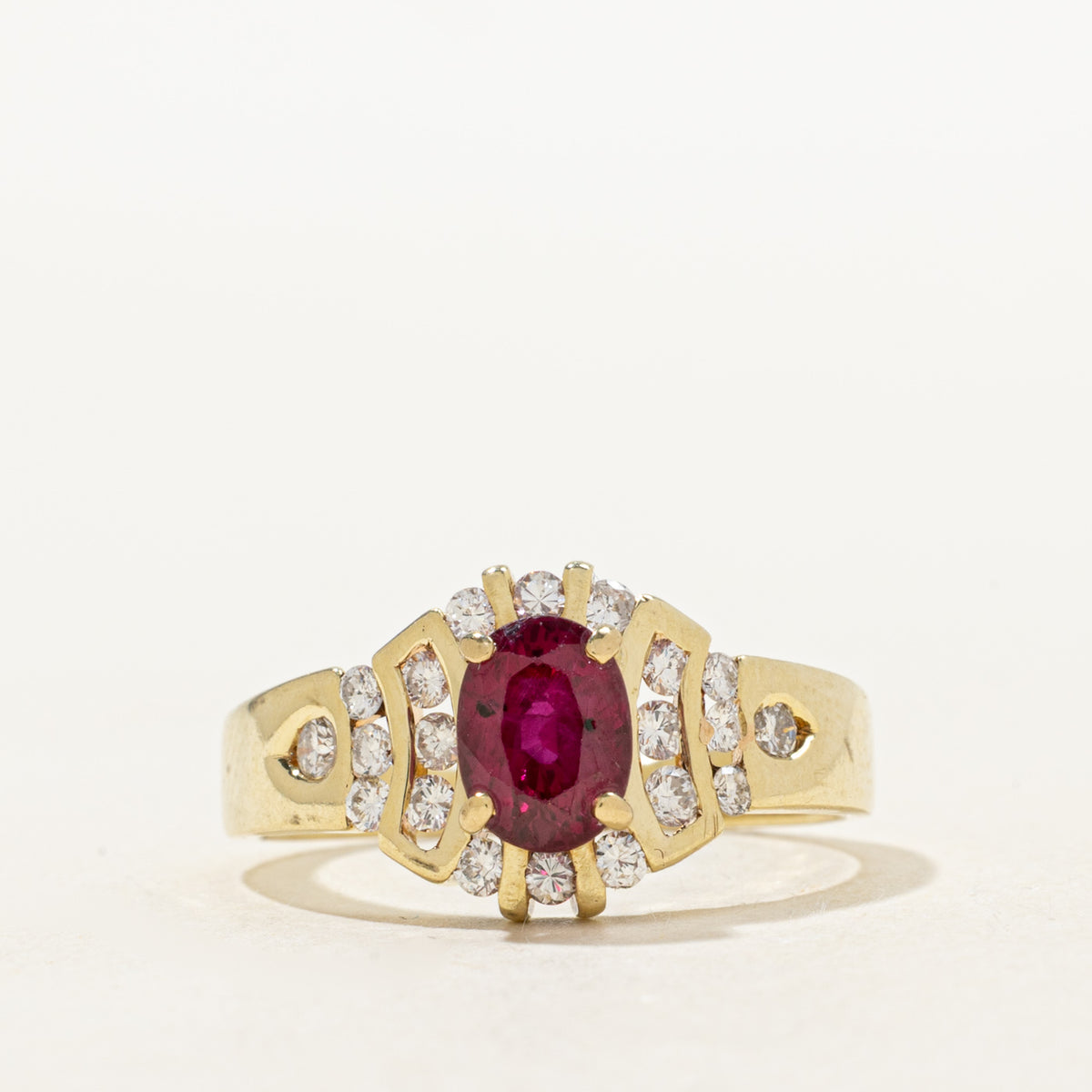 Glass Filled Ruby & Diamond Halo Ring | 1.21ct, 0.25ctw | SZ 7.0