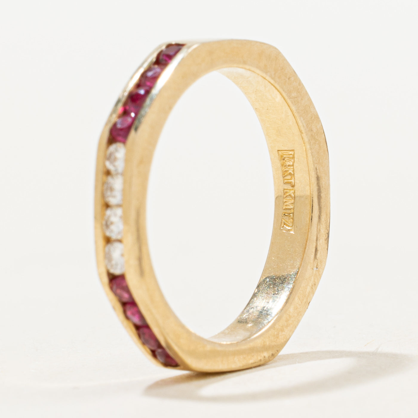 Semi Eternity Ruby & Diamond Octagon Shaped Band | 0.08ctw | SZ 4.75 |