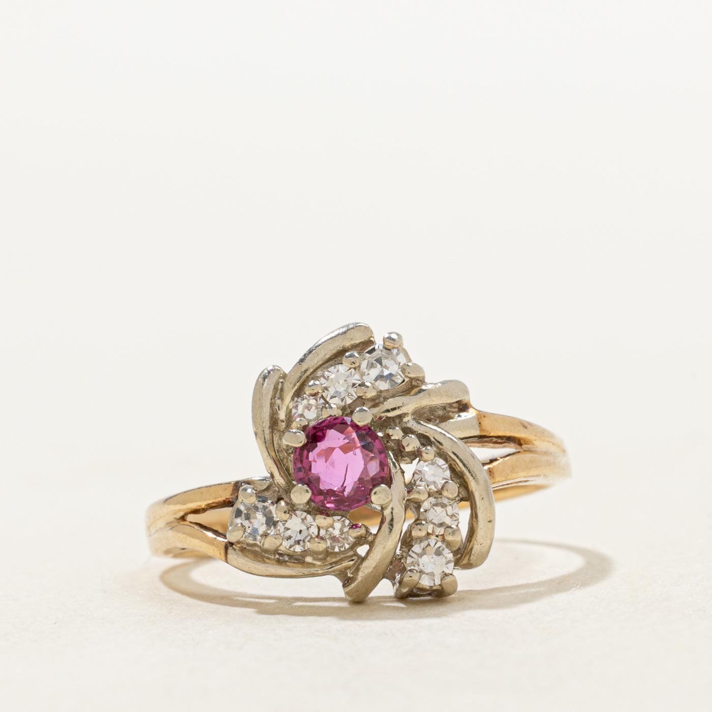 'Orange Blossom' Ruby & Diamond Cluster Ring | 0.15ct, 0.11ctw | SZ 5.75 |