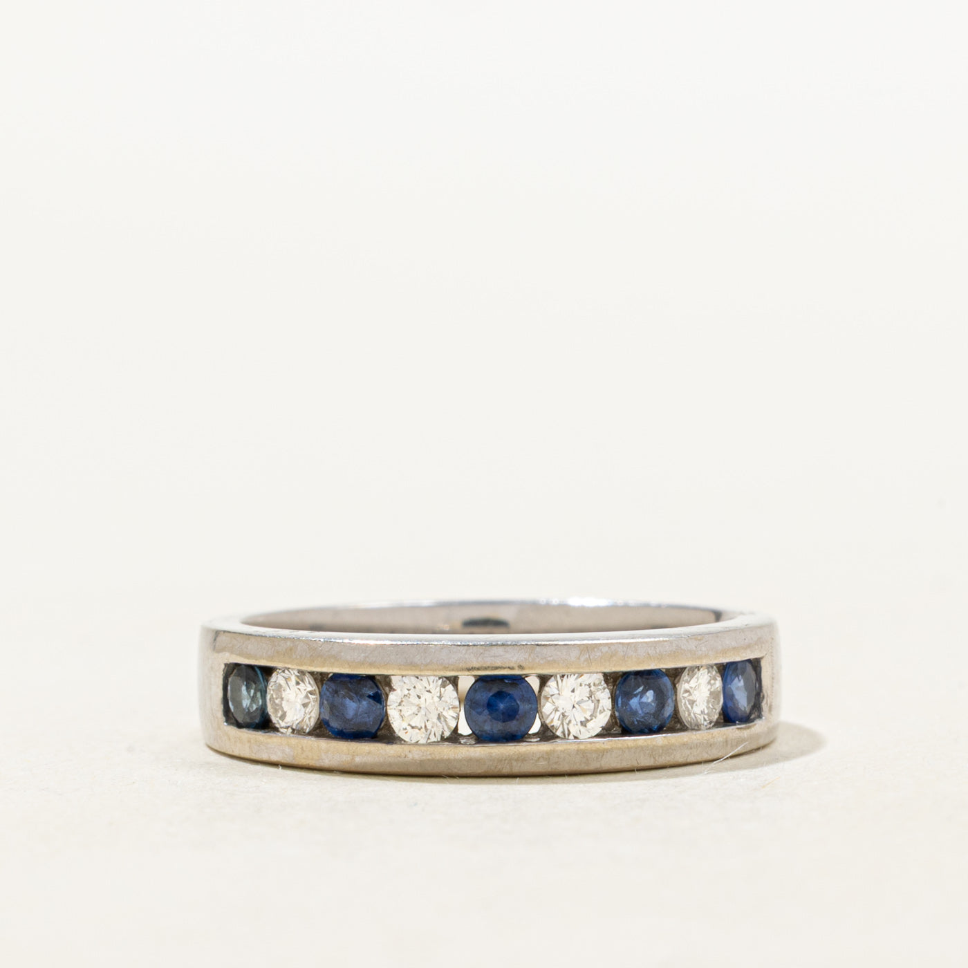 Channel Set Semi Eternity Sappire & Diamond Band | 0.32ctw, 0.2ctw | SZ 6.5 |