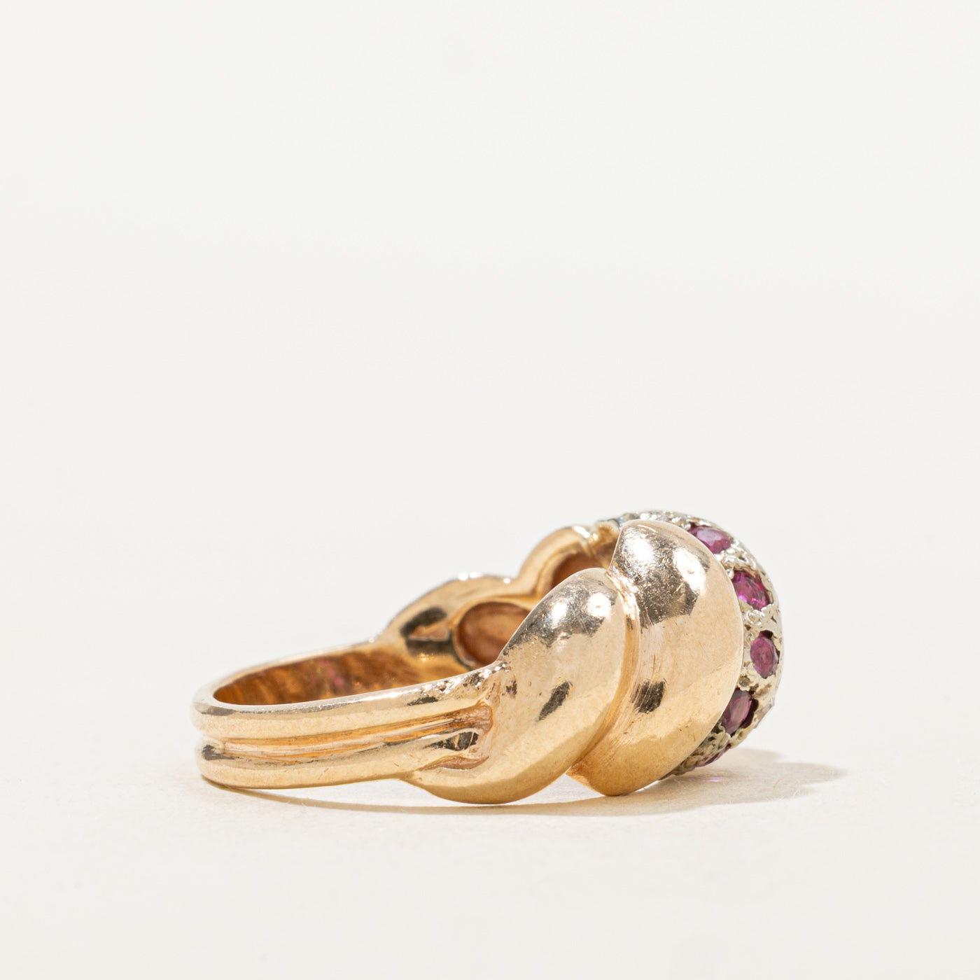 Ruby & Diamond Croissant Dome Ring | 0.07ctw | SZ 5.75 |