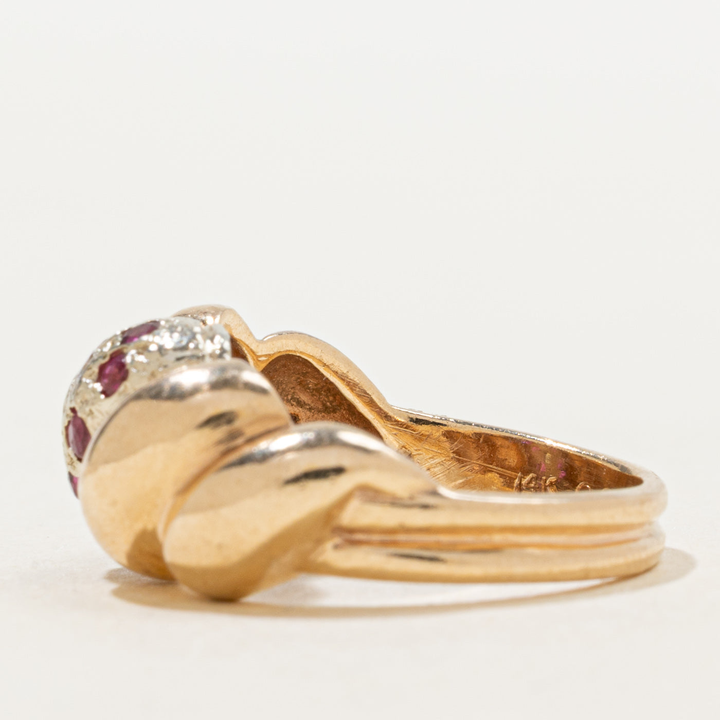 Ruby & Diamond Croissant Dome Ring | 0.07ctw | SZ 5.75 |