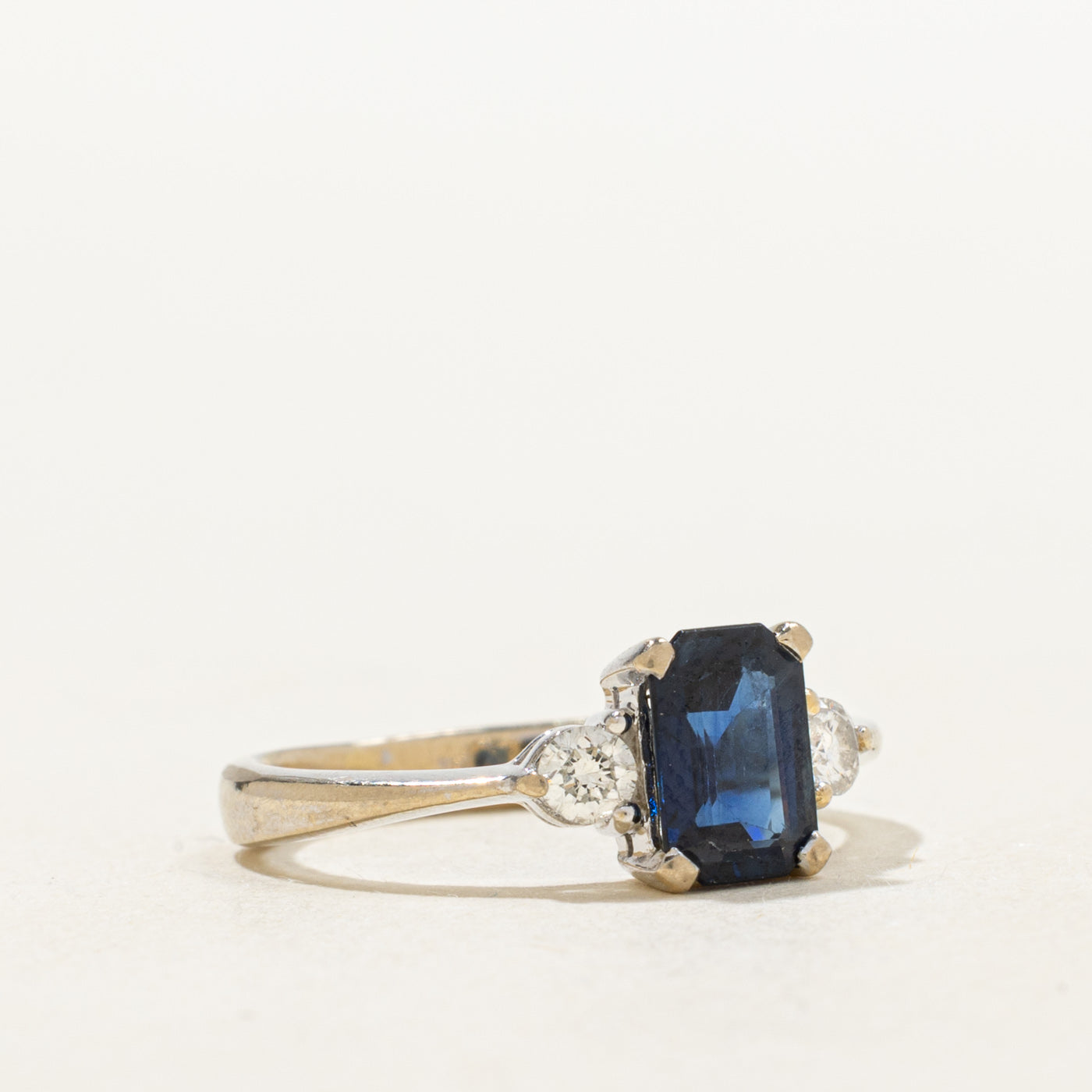 Emerald Cut Sapphire & Diamond Ring | 1.01ct, 0.15ctw | SZ 4.5 |