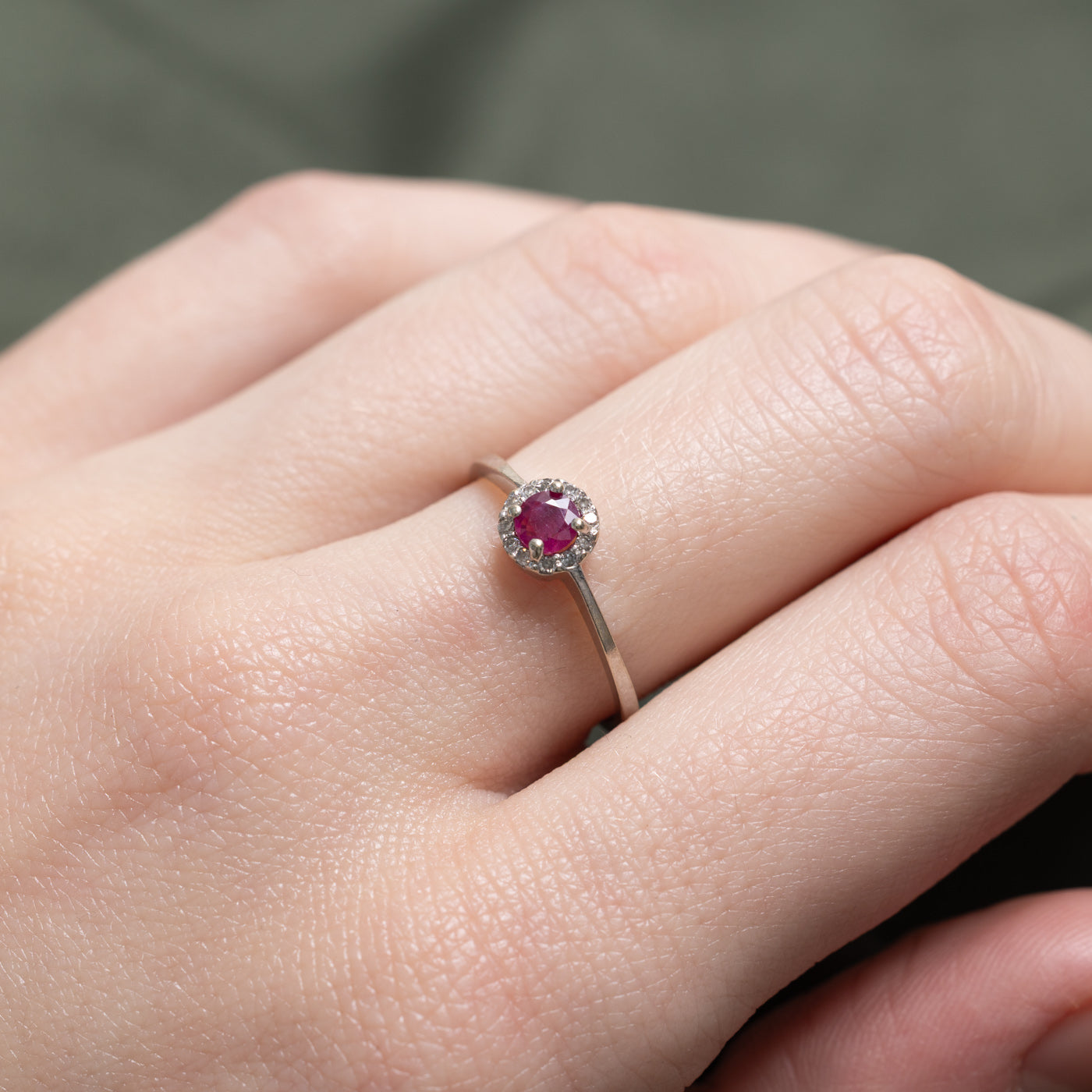Ruby & Diamond Halo Ring | 0.15ct, 0.02ctw | SZ 6.25 |